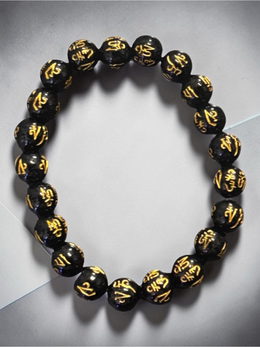 Black and Gold Script Beaded Stretch Bracelet - Women Jewelry